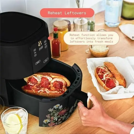 3 Qt Air Fryer with Technology, (Black Wildflower) by Drew Barrymore 3