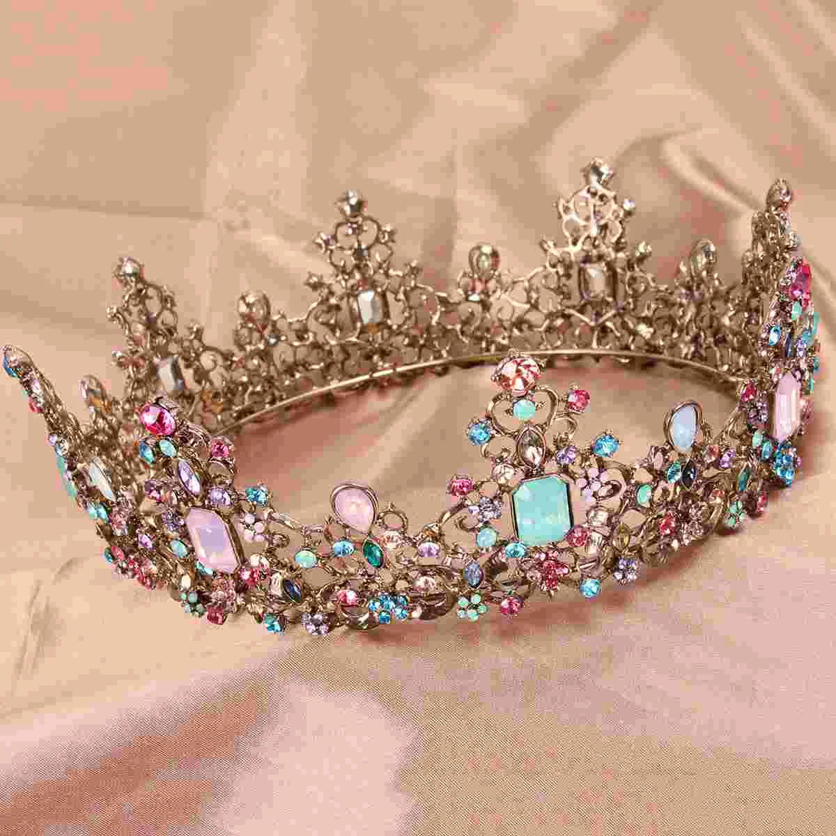 

Baroque Bride Tiara Crown Full Round Colorful Crown Rhinestone Prom Wedding Tiara Headband Hair Jewelry for Wedding Banquet