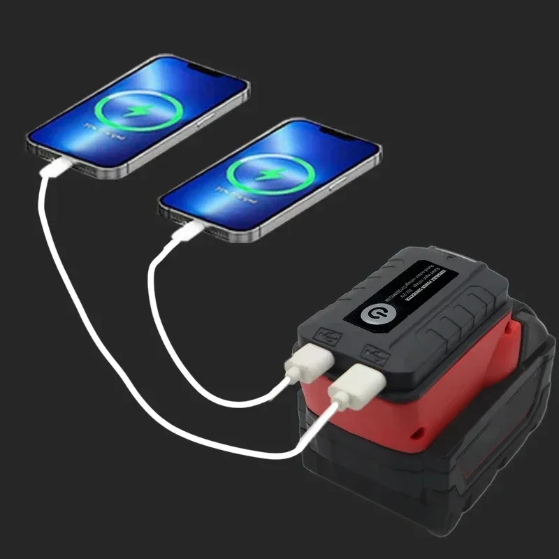 휴대용 작업 램프 토치 스포트라이트 LED 조명 밀워키 18V 배터리 용 듀얼 USB 충전 포트 전원 은행 어댑터 변환기