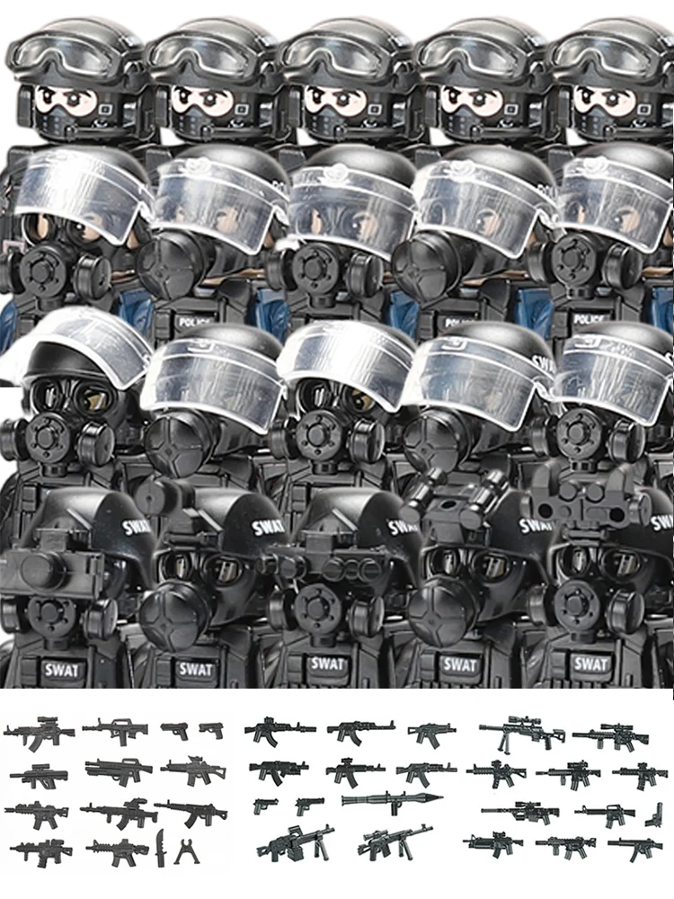 Stadtpolizei China Spezialeinheiten Bausteine Angriffssoldat SWAT Figuren Gasverteidigungsmaske Militärwaffen Ziegel Spielzeug Kinder – Detail 1