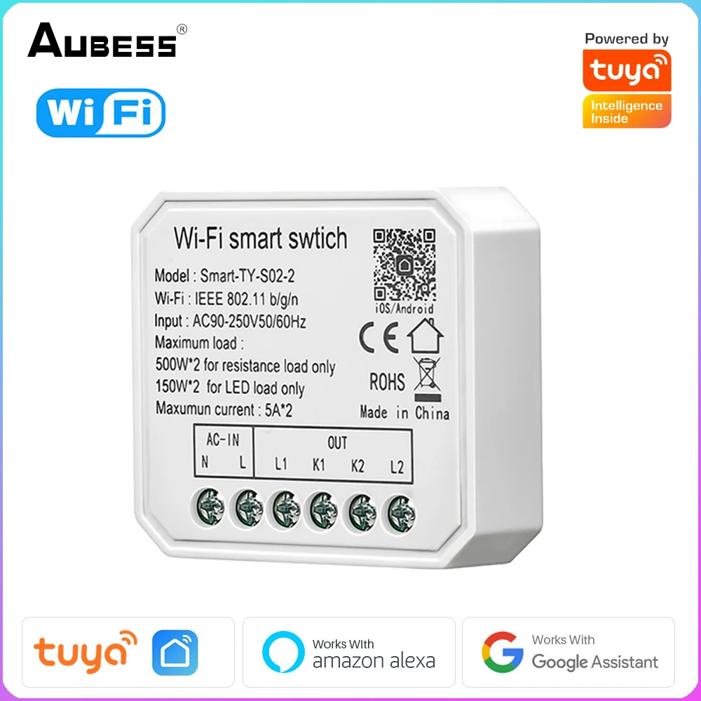 

Tuya WiFi 2-Gang Smart DIY Smart Switch Automation Breaker Modules Voice Control Support Alexa Google Home Yandex Alice