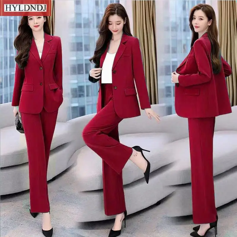 Women'snew Fashion Professional Suit Korean Elegant Spring Autumn New Casual Blazers Coat + Pants Two-Piece Set Femlae Clothin