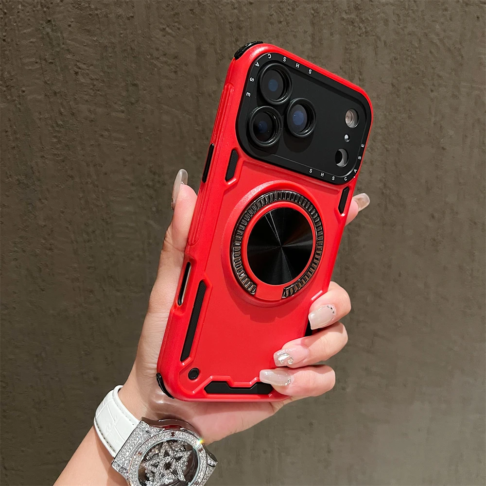 Magnetic Armor Stand Phone Case with Rotatable Kickstand and Matte Finish