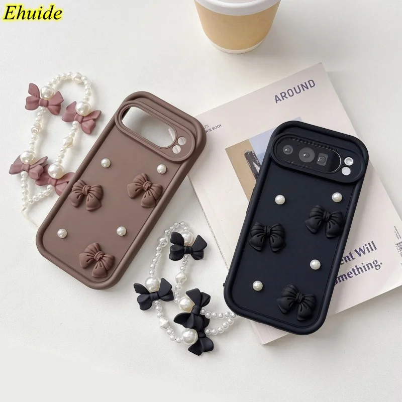 Elegant Bowknot Faux Pearl Chain Phone Case with Short Strap Lanyard