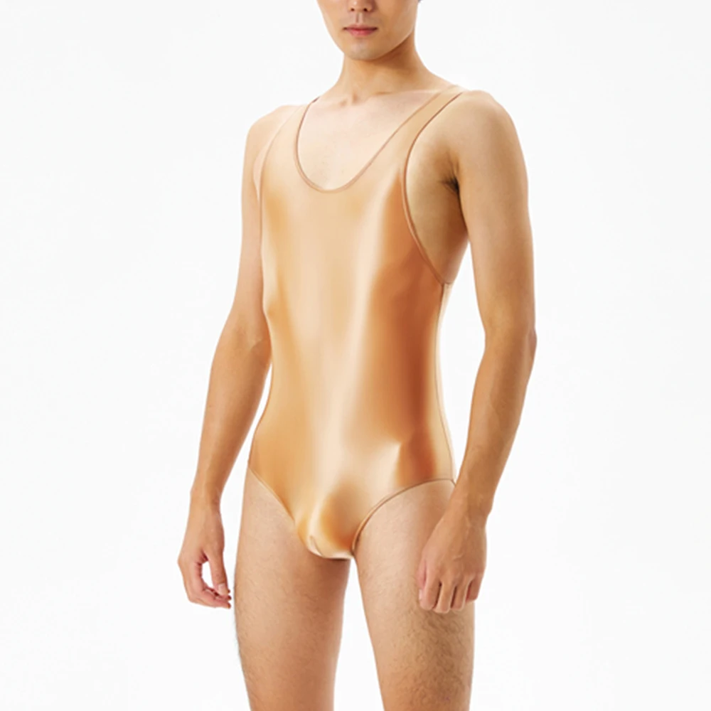Men U Convex Pouch Bodysuit Stockings Glossy Bodystocking Short Sleeve Slim Romper Jumpsuits Ultra Thin Bodysuits Underwear