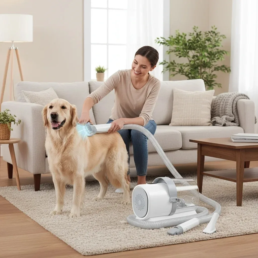 Pet Grooming Vacuum Kit with 2L Dust Cup, 3 Suction Modes & 5 Grooming Tools for Dogs and Cats