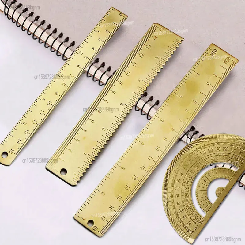 Righello In Ottone Da 12 Cm Con Nappe, Vintage, Metallo Rame, Per Scuola, Ufficio O Decorazione - 4