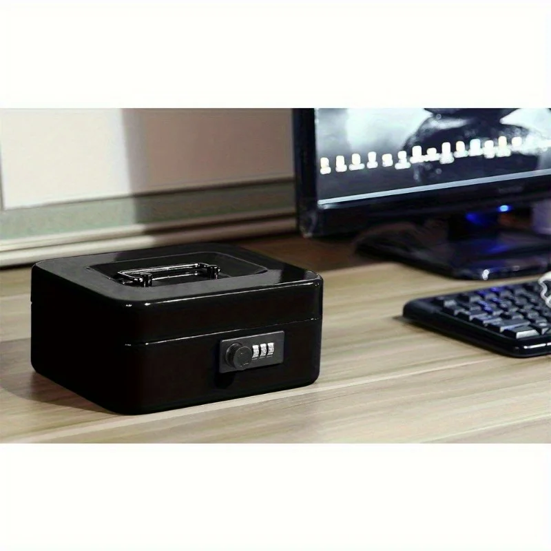 Cash Box Secure Steel Money Box with Combination Lock - Durable Portable Money Box with Removable Coin Tray Money Bank 2