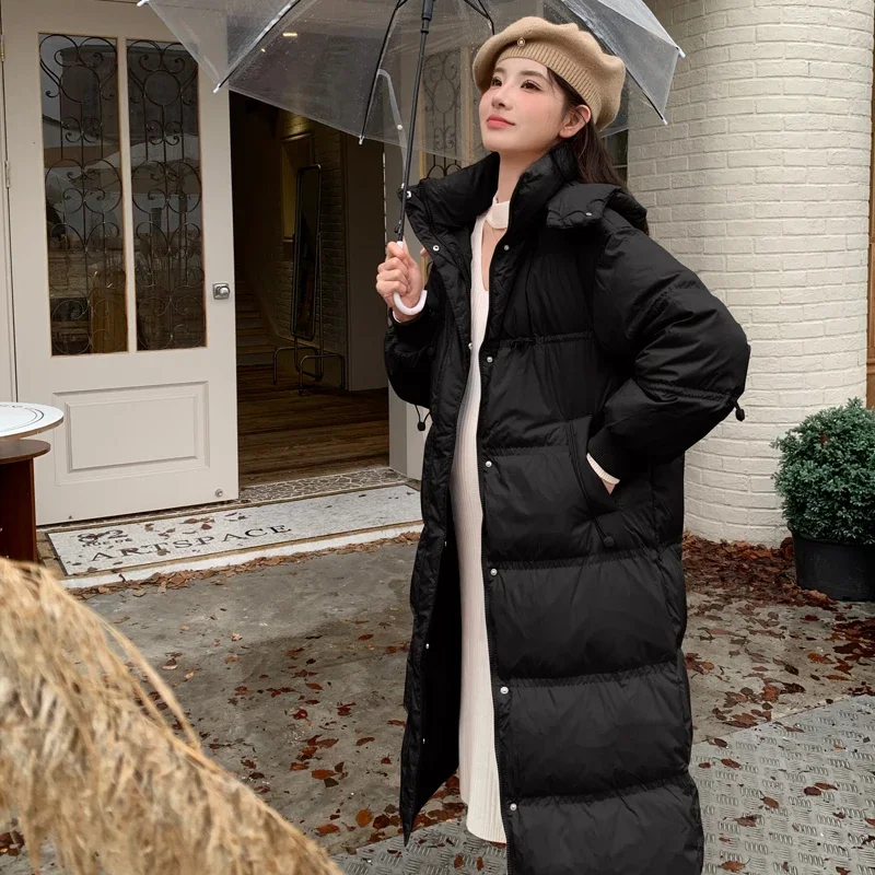 Winter X-long Down Coats for Pregnant Woman Korean Style Loose Fashion Hooded Outerwear Zipper Fly Maternity Cotton Jackets