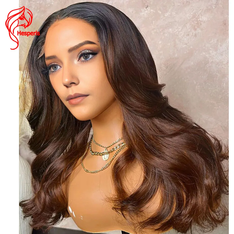 

Hesperis Ombre brown Human Hair Wig Pre plucked Hairline Bleached Knots Loose Wave Glueless Transparent Lace Front Wigs