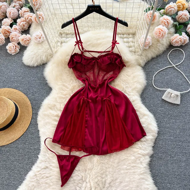 SINGREINY Strap Corset Slim Sexy Nightdress Women Hollow Out  