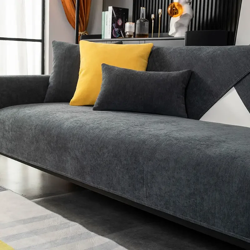 Funda de sofá de chenilla de color sólido, funda de sofá universal antideslizante, alfombrilla protectora para sofá, decoración de sala de estar, cojín de sofá