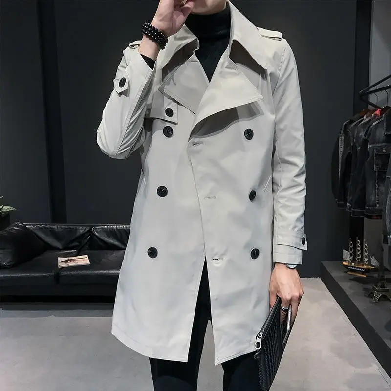 Man Trench Coat Lapel Windbreaker Leisure Time Business Affairs British Style Trench Coats Fashion Trend Show Thinness Coat