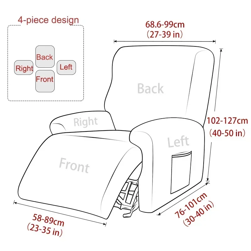 1/2/3 Seater Solid Color Elastic Recliner Sofa Cover Stretch Spandex  Armchair Covers Removable Couch Slipcovers Home 2