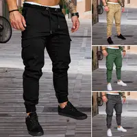 Men Cotton Pants Men's Ankle-banded Cargo Pants with Drawstring Waist Multiple Pockets for Gym Training Outdoor for Comfort 1