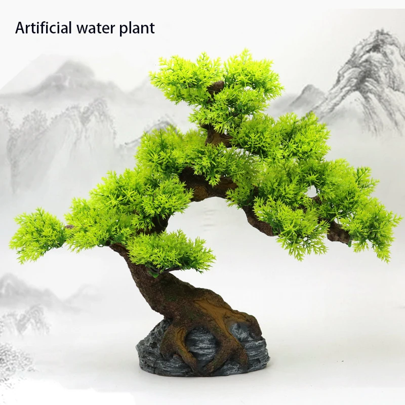 

43CM Artificial Big Water Plants Fish Tank Green Plant Aquarium Plastic Tree Decor Betta Goldfish Turtle Hide Habitat Landscape