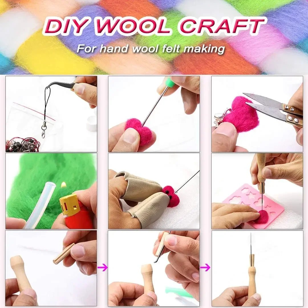 Needle Felt Kit 109PCS Set Wool Roving 36 Colors with Felt Tools and Storage Box for DIY Craft