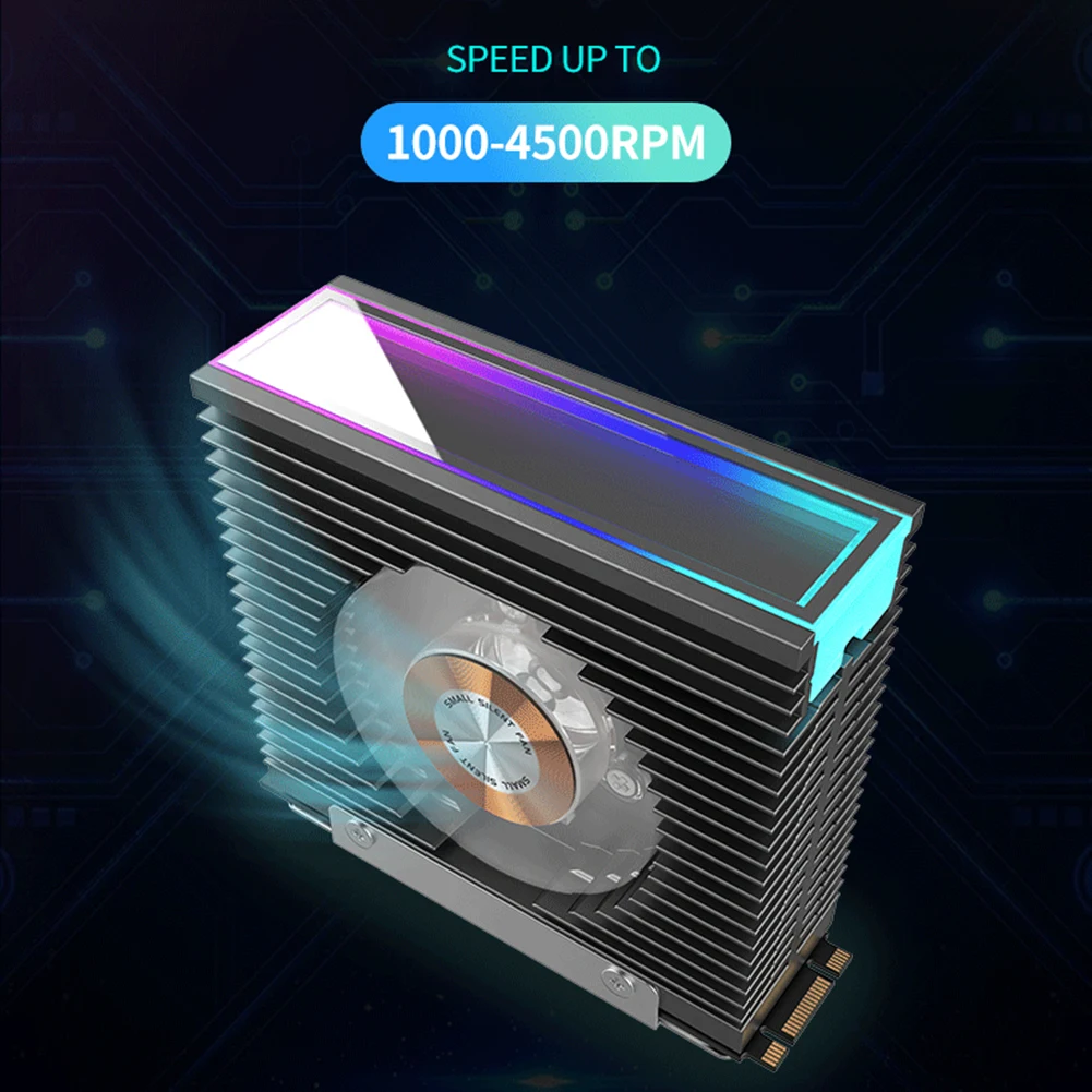 ARGB 2280 SSD 방열판, 알루미늄 합금 SSD 하드 디스크 방열판, 50mm PWM 듀얼 선풍기, M.2 데스크탑 PC용 서멀 패드 포함