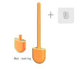 Sleek Black Silicone Wall - Mounted Toilet Brush Set with Flexible Flat Head (Orange)