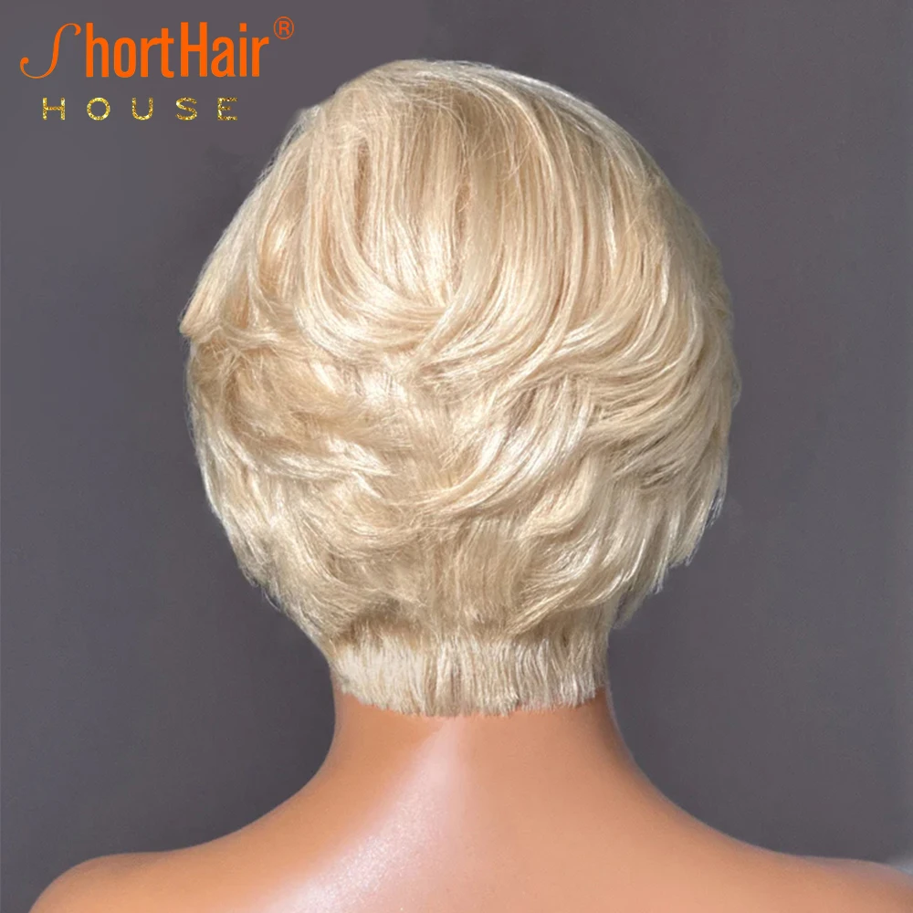 Short Hair 613 Blonde 180% Pixie Cut Wigs Human Hair Wig Bangs 13x6x1 T Part Wig Brazilian C Parted Minimalist Pixie