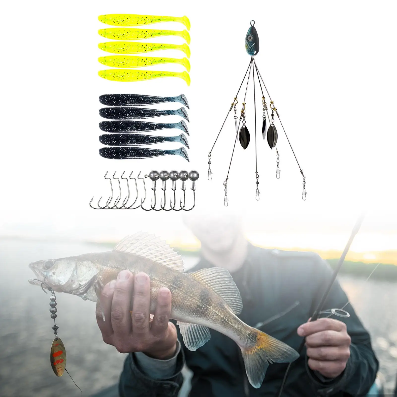 Umbrella Rig 5 Arms with Soft Swimbait and Hooks A Rig Bass