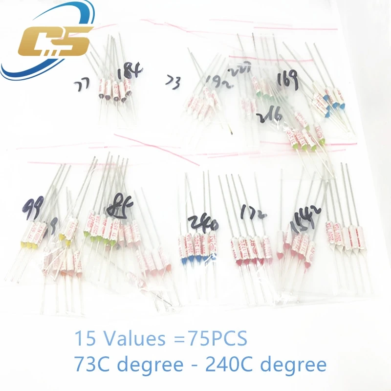 Assortment Kit Thermal Fuse 10A 250V Thermal Cutoffs 73C degree-240C Degree Temperature Fuse Switch RY-113 240 15 Values = 75Pcs thermal fuse,temperature switch