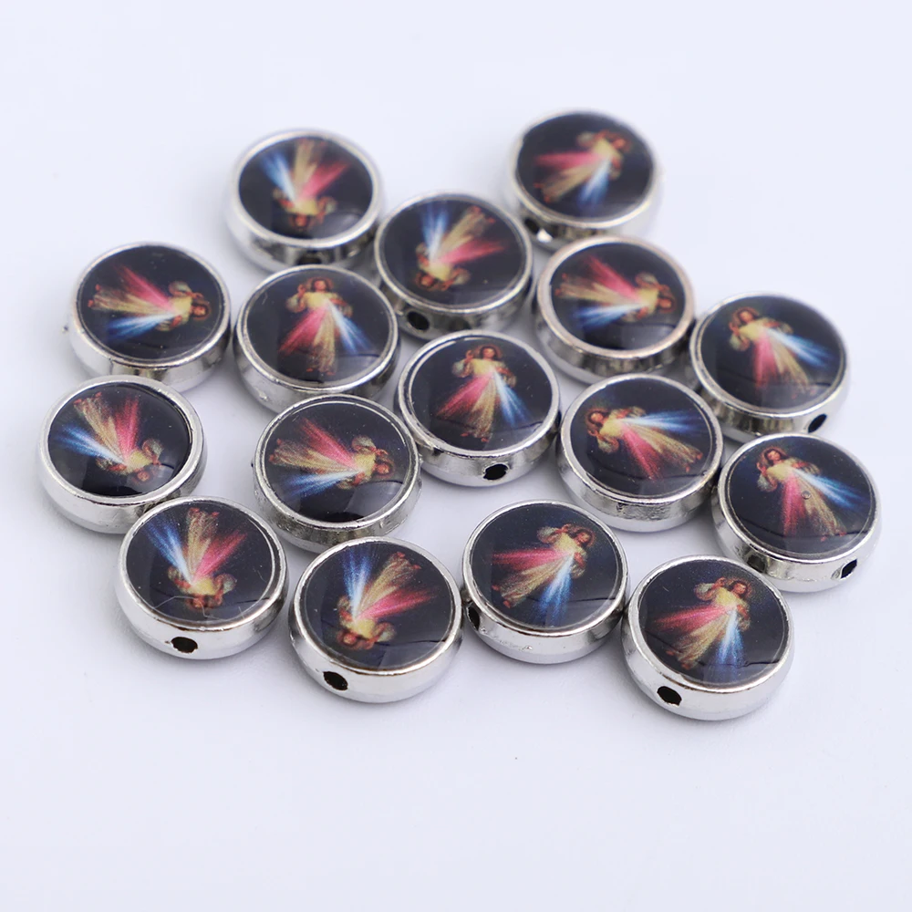 Pack of 100 Double Sided Divine Mercy Medal Rosary Bracelet Beads 2