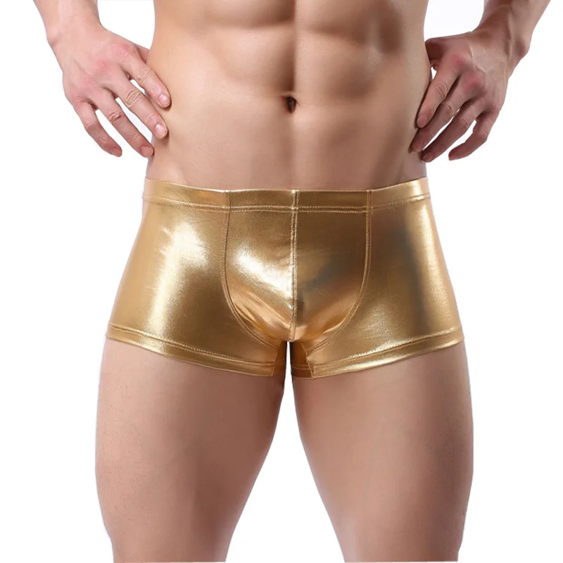 Men's boxer briefs, nightclub models, sexy leather, low waist, erotic arm-raising leather boxers