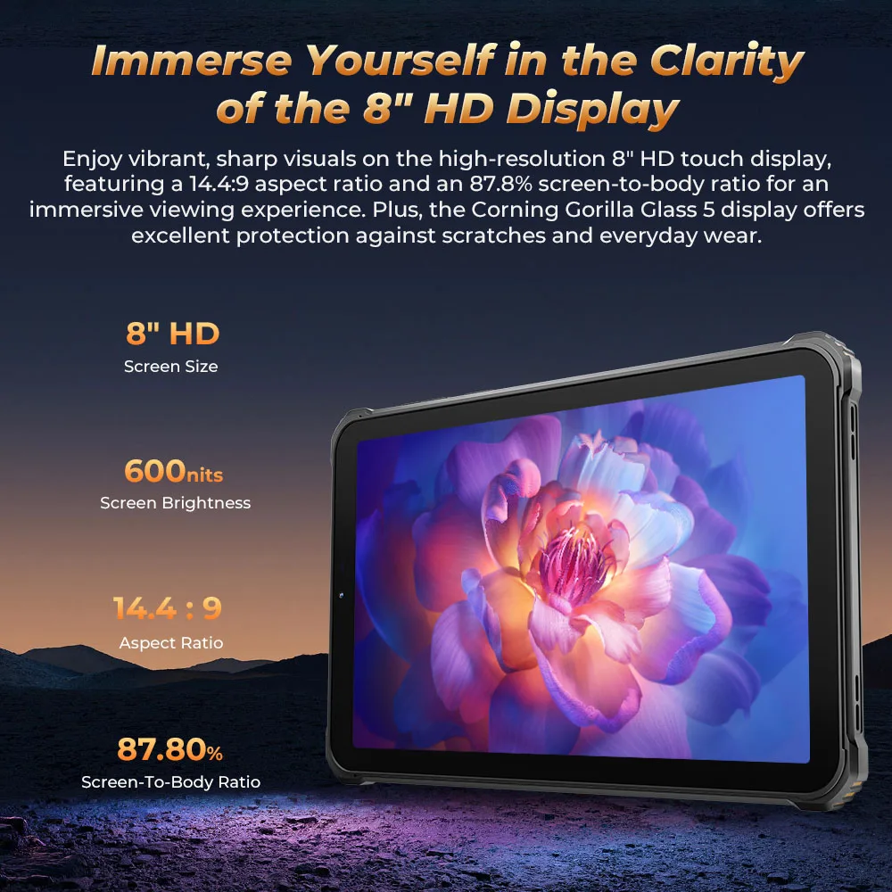 Oukitel RT3 PRO 5150mAh Battery 8"HD Display 13.9mm Ultra-Slim Profile IP68 &IP69K & MIL-STD-810H 5