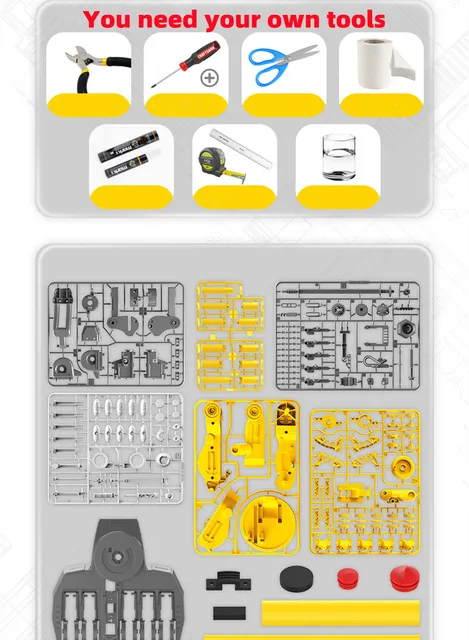 Keenso Bras de Robot Hydraulique 3 en 1, Kit de Bras de Robot Hydraulique  de Bricolage pour 8 Ans (102 Jaune)