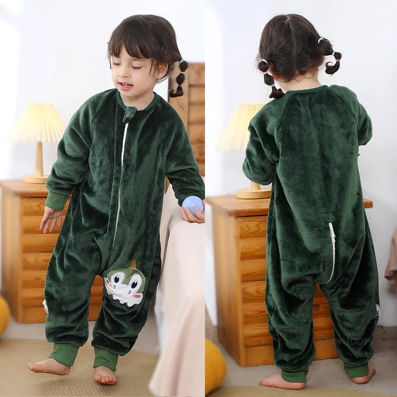 Kids Winter Plush Pajamas Children Cow Bear Sleepwear Keep Warm Kigurumi For Boys Girls Flannel Fleece Sleeping Clothes