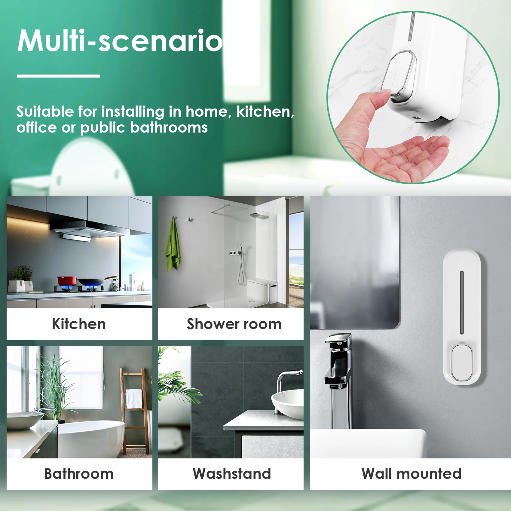 Soap Dispenser Wall Mount, 350Ml Hand Liquid Shampoo Shower Gel Dispenser for Bathroom Kitchen Office White