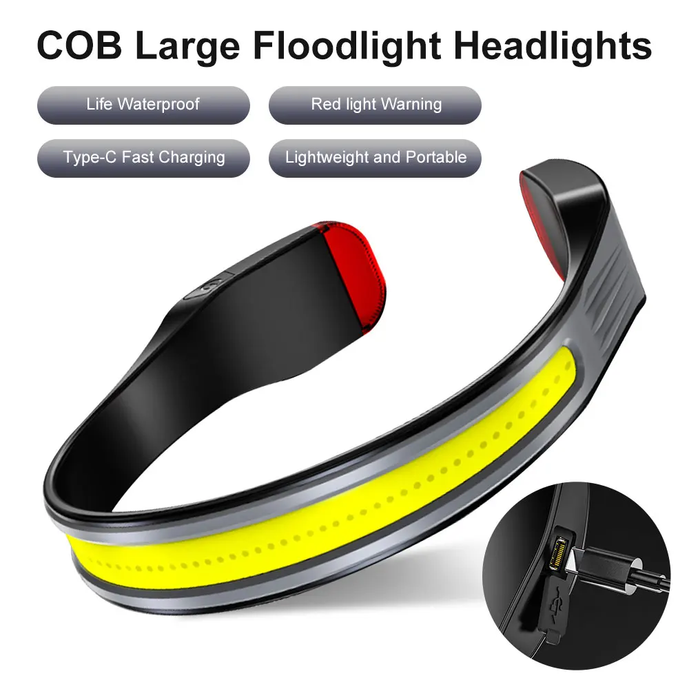 

Lightweight Headlamp COB LED Head Lamp with Built-in Battery Flashlight USB Rechargeable Head Torch 3 Lighting Modes Head Light