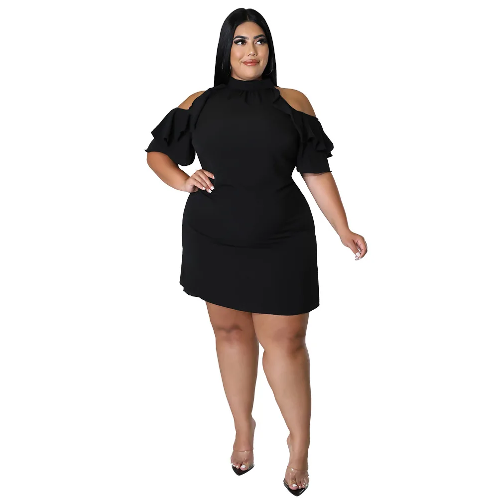 Fahsion Ruffles Plus Size Women Clothing Sexy Off Shoulder Mini Dress  Summer Party Club Wear Wholesale Dropshipping