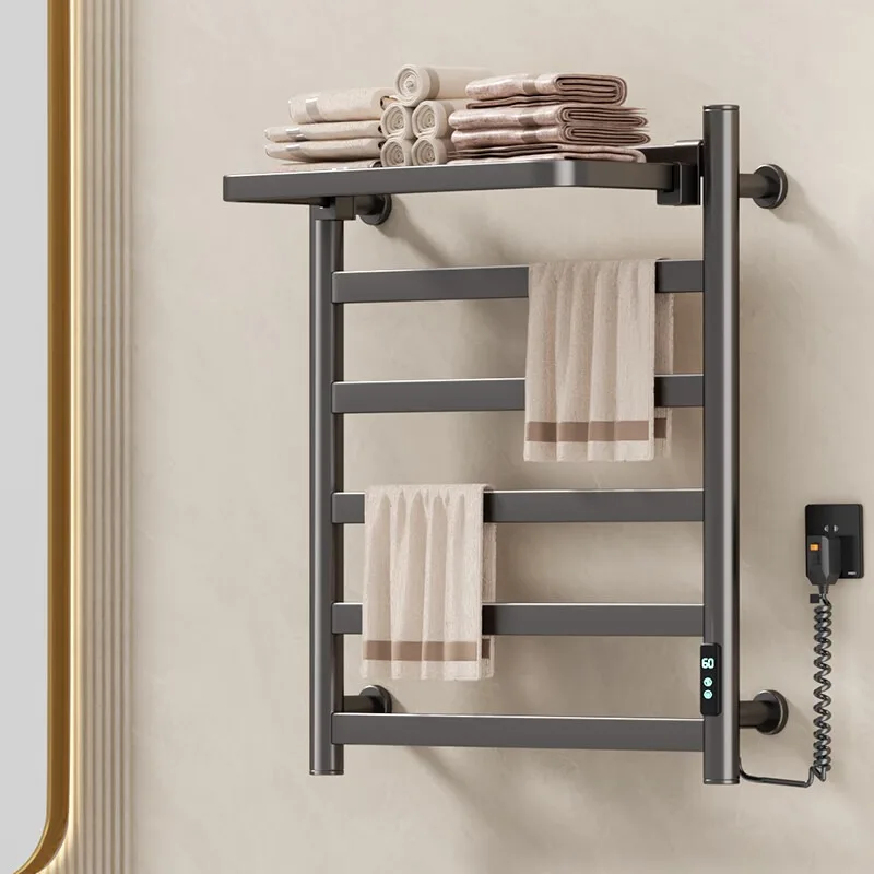 เครื่องทำความร้อนผ้าเช็ดตัวแบบติดผนัง สแตนเลส ควบคุมอุณหภูมิ กันน้ำ ราวแขวนผ้าเช็ดตัวไฟฟ้า แห้งเร็ว อุปกรณ์ห้องน้ำ 1