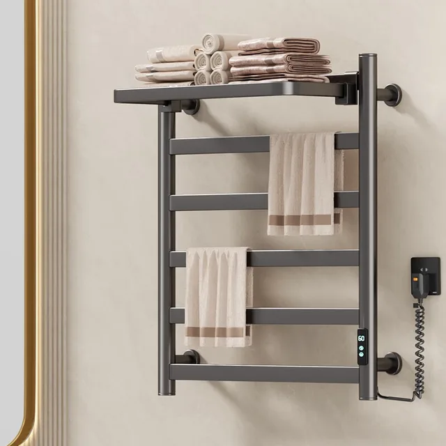 เครื่องทำความร้อนผ้าเช็ดตัวแบบติดผนัง สแตนเลส ควบคุมอุณหภูมิ กันน้ำ ราวแขวนผ้าเช็ดตัวไฟฟ้า แห้งเร็ว อุปกรณ์ห้องน้ำ 1