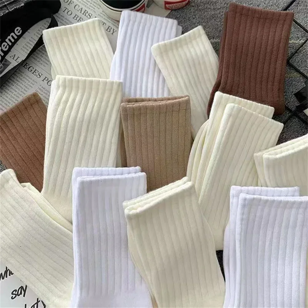 5 Pairs Women's Mid Tube Japanese Fashion Striped Socks - Polyester Cotton Blend
