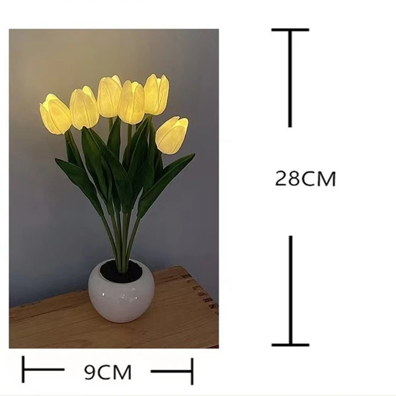 Lampe LED en forme de tulipe, lampe de chevet en pot, pot de fleurs