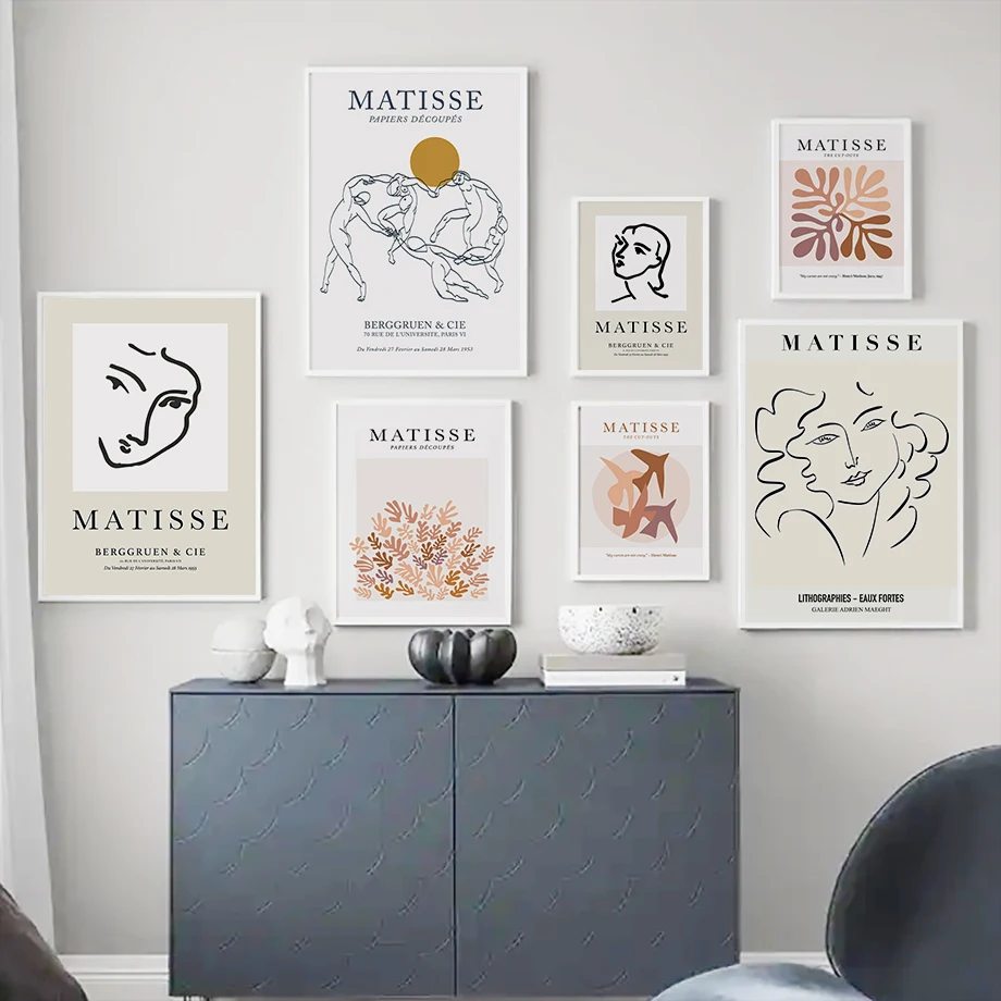 Wall Art Canvas Painting Matisse Abstract Lines Girl Face Coral Nordic Posters And Prints Wall Pictures For Living R