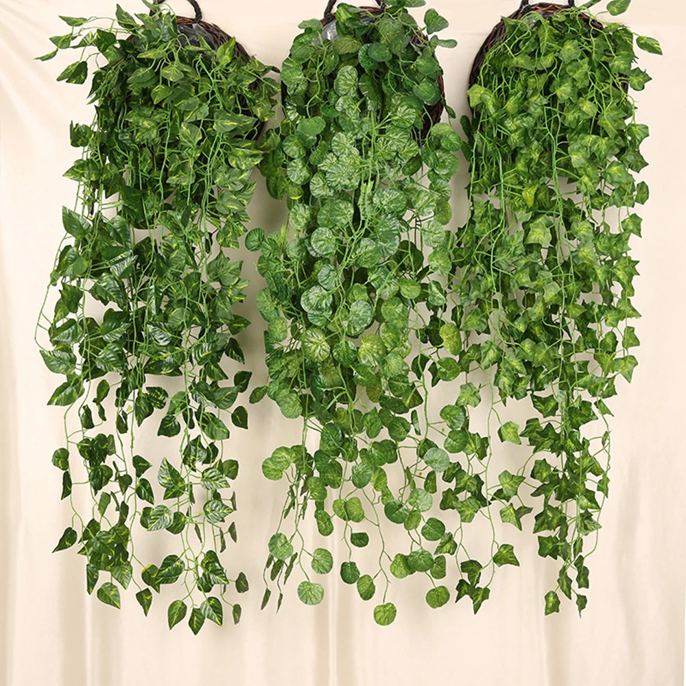 1pcs Artificial Plants Creeper Wall Hanging Indoor Green Plant Wall Decor Fake Flower Rattan