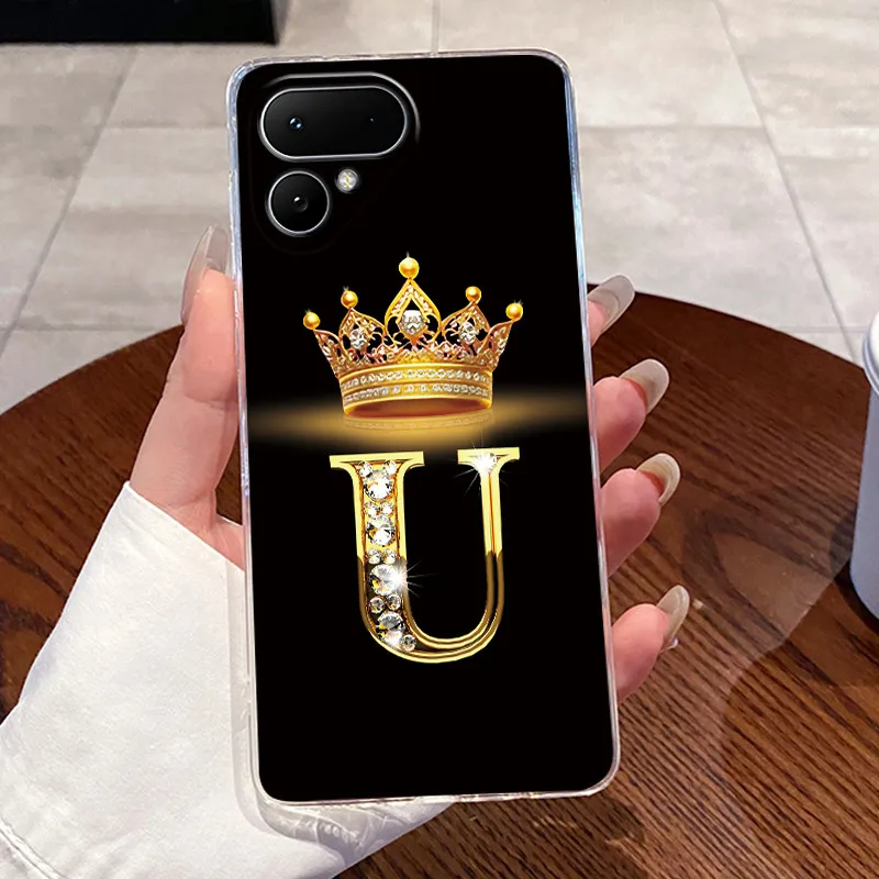 Transparent TPU Soft Phone Case with A-Z Letter Crown Pattern - Shockproof and Fashionable Design
