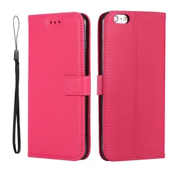 Luxury Leather Flip Wallet Case with Lanyard and Magnetic Closure - iPhone SE (2020) (Rose red)