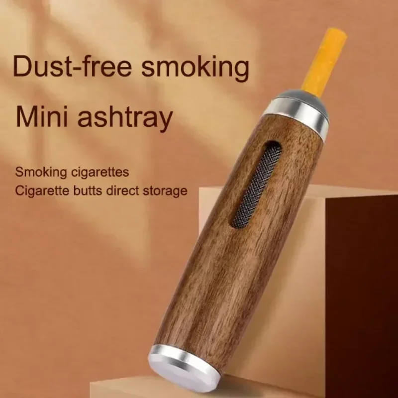 Wood Ashtray Pocket Cigar Ash Tray Soot Cover Portable Ashtray for Car Smoking Accessories with Velvet Bag and Cleaning Brush car ashtray portable ashtray