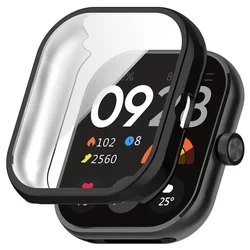 Premium TPU Silicone Protective Case with Glass Screen Protector for Redmi Watch 3 Active (Black)