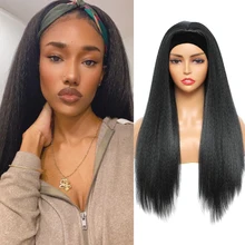 

Kinky Straight Headband Wigs Yaki Human Hair Wig for Black Women Easy to Wear Wig Headband Human Hair Light Wave Kinky Straight