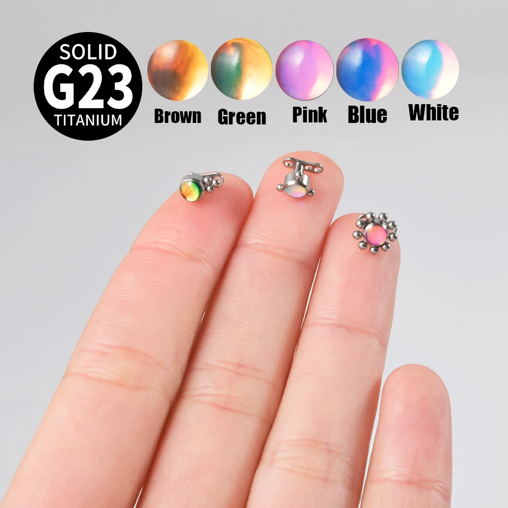 14G G23 Semplice Titanio Dermal Anchor Flash Gem Micro Dermal Anchor Flower Small Bead Piercing Skin Diver Piercing Gioielli Per Il Corpo