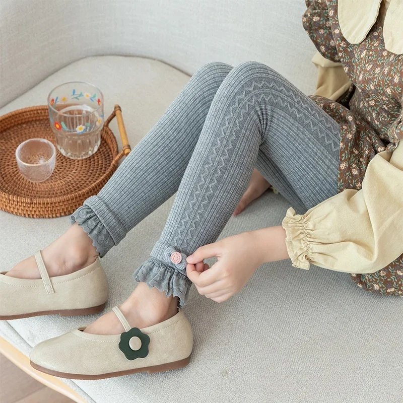 Winter Autumn Children Warm Pantyhose Kids Stockings Baby Girls Tights Toddler Clothing Stretch Bowknot Lace Leggings 2-8 Years