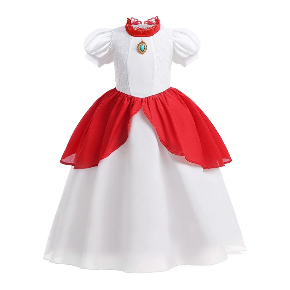 open lace back dress Super Smash Bros. Super Mario Princess Daisy Cosplay Costume Female / S