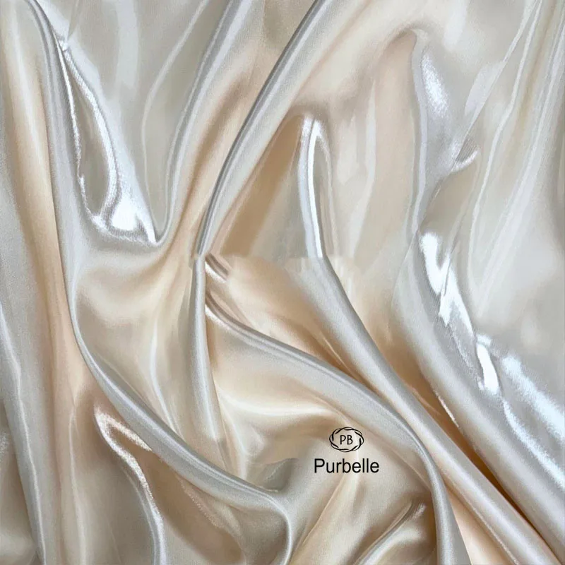 Ivory White Luxury Glossy Metallic Liquid Satin Fabric