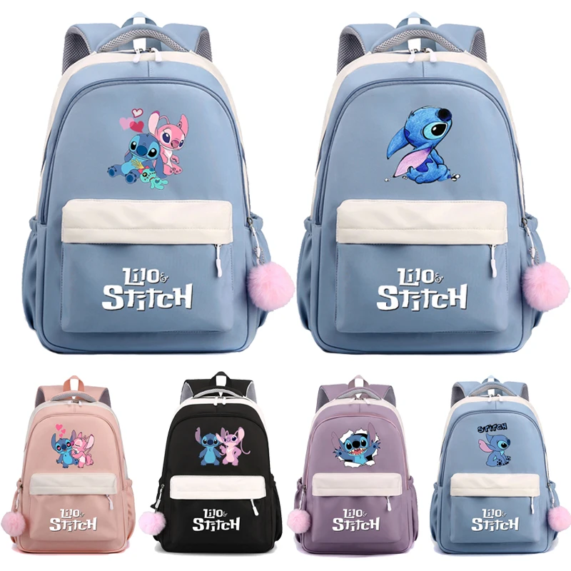 

Disney Lilo Stitch Girls Backpacks Teenager Usb Charging Laptop Backpack Women Men Rucksack Travel Bag Mochila